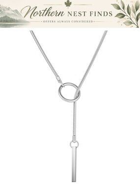 Stainless Steel Cuban Link Slip Chain Choker Lariat Y Necklace with Bar Pendant
